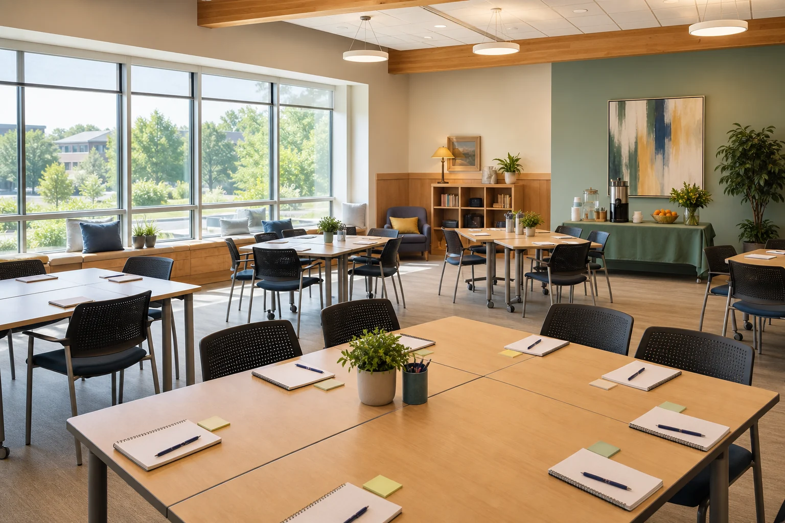A welcoming community room prepared for a public RISE workshop